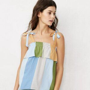 LC Lauren Conrad Womens Boho Striped Off Shoulder Smocked Tank Top Sz XL New